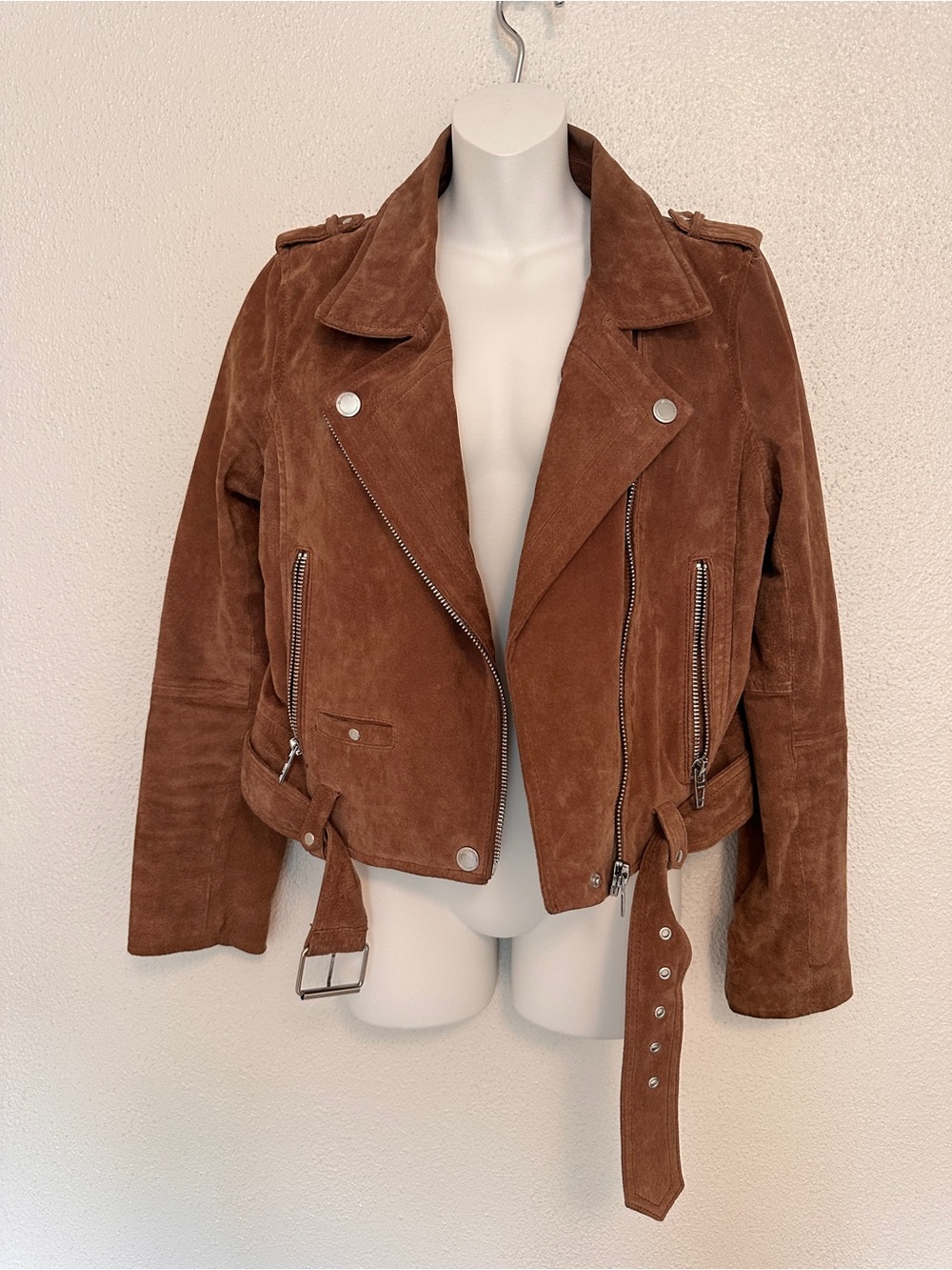 Blank NYC Brown Genuine Suede Leather Moto biker Jacket coffee bean brown L - Picture 2 of 10